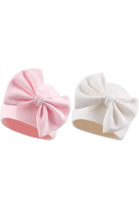 Newborn Baby Girl Hat Cotton Baby Bow Beanie Preemie Hats Spring Infant Hats for Girls 0-12 Months