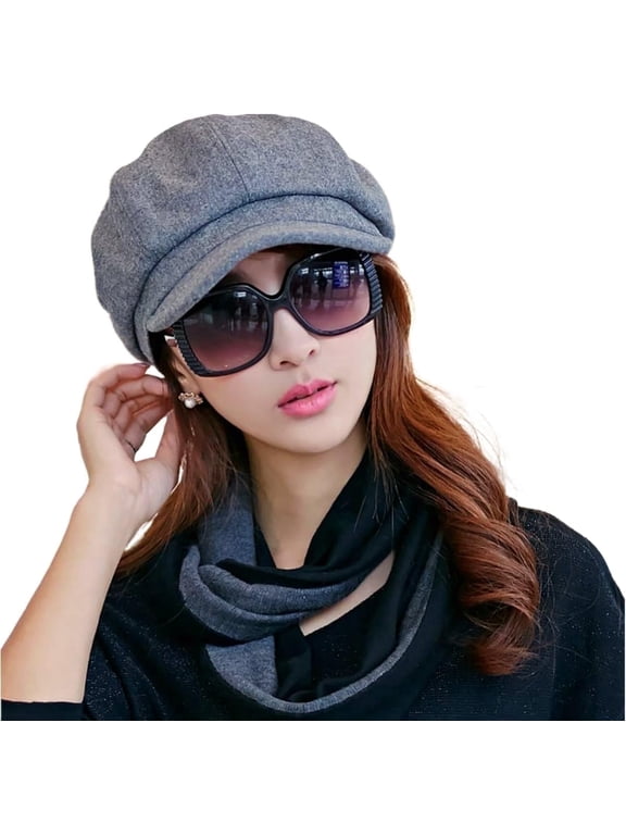 Women's Vintage 8-Panel Newsboy Cap, Comfort Fit。 Grey