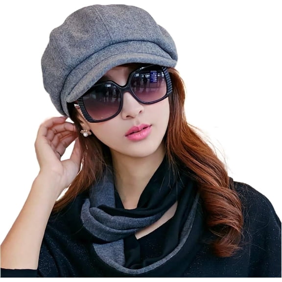 DOVACKA Women's Newsboy Cap Vintage Baker Boy Hat 8-Panel Crown Peaked Visor, Soft Sweatband & Lining, Comfort Fit 56-58cm (7-7 1/4), Durable Casual Hat for Spring Fall Winter。 Grey