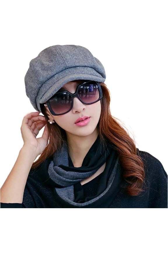 Women's Newsboy Cap Vintage Baker Boy Hat 8-Panel Crown Peaked Visor, Soft Sweatband & Lining, Comfort Fit 56-58cm (7-7 1/4), Durable Casual Hat for Spring Fall Winter。 Grey