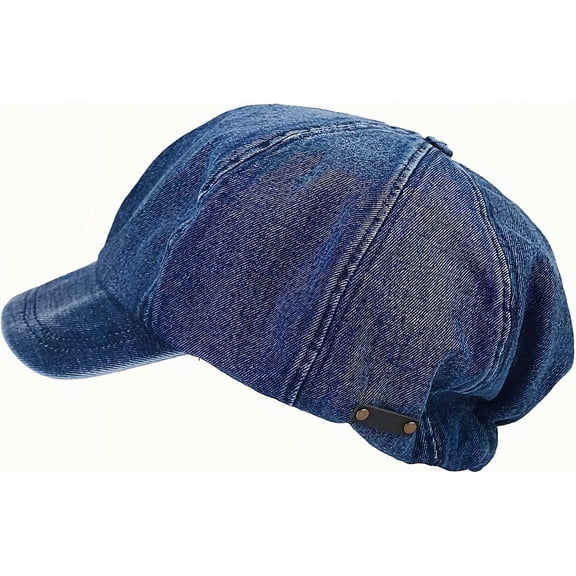 DOVACKA Women's Newsboy Cap Vintage Baker Boy Hat 8-Panel Crown Peaked Visor, Soft Sweatband & Lining, Comfort Fit 56-58cm (7-7 1/4), Durable Casual Hat for Spring Fall Winter。 Cowboy Deep Blue