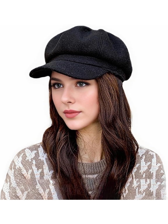 Women's Vintage 8-Panel Newsboy Cap, Comfort Fit。 Cap Black