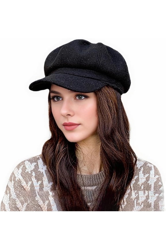 Clearance Women's Vintage Newsboy Cap 8-Panel Baker Boy Hat Comfort Fit。 Cap Black