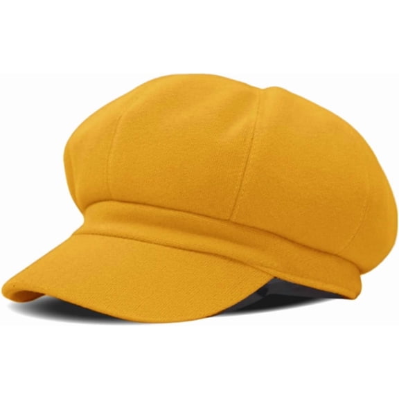 DOVACKA Women's Newsboy Cap Vintage Baker Boy Hat 8-Panel Crown Peaked Visor, Soft Sweatband & Lining, Comfort Fit 56-58cm (7-7 1/4), Durable Casual Hat for Spring Fall Winter。 Yellow