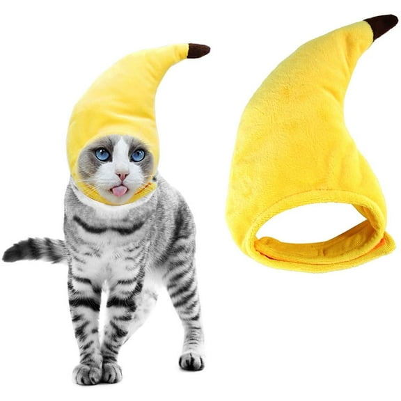 DOVACKA Pet Halloween Banana Hat - Soft, Lightweight Plush Material, Adjustable Size for Cats & Small Dogs, Yellow