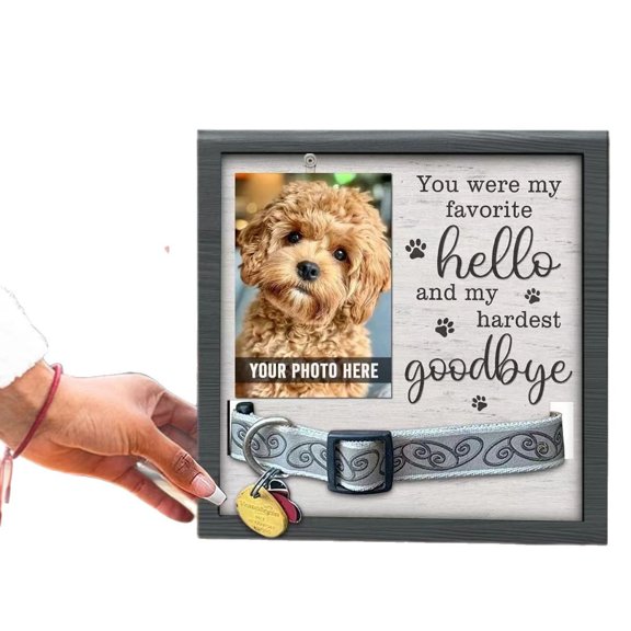 DOVACKA Pet Memorial Picture Frame with Collar Holder, Dog Cat Loss Remembrance Keepsake Frame, Sympathy Memory Gift for Pet Owners, Tabletop & WallMount Display
