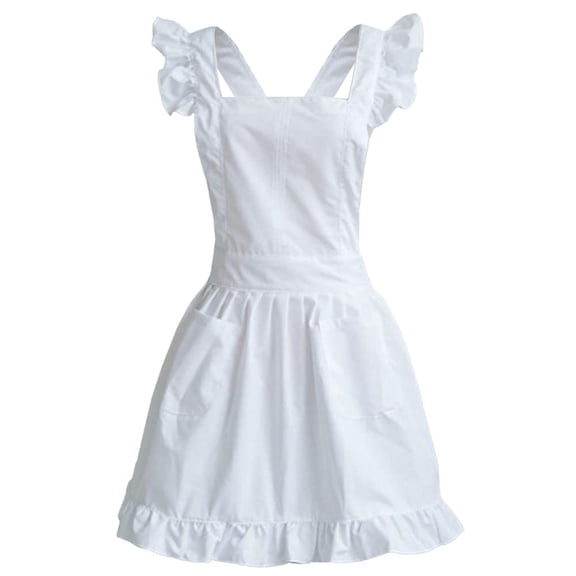 DOVACKA Petite Ruffle Retro Maid Apron for Women, Adjustable Kitchen Cooking Cleaning Apron with Pockets, Fancy Dress Costume, Black