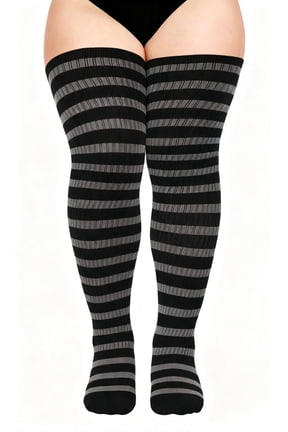 Plus Size Thigh High Socks for Women, Extra Long Knit Cotton Striped Over Knee Leg Warmers, Breathable Stretchy, Great for Halloween Costume & Cool Weather