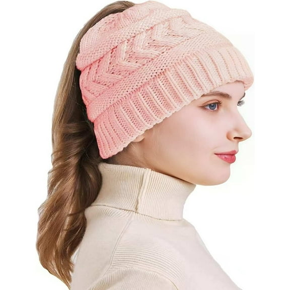 DOVACKA Ponytail Beanie Hat for Women Winter Warm Knit Beanies High Bun Hats Skull Cap