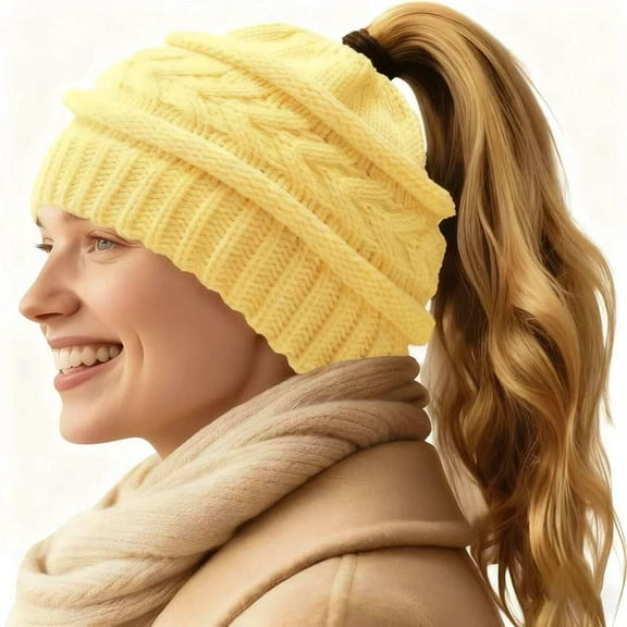 DOVACKA Ponytail Beanie Hat for Women Winter Warm Knit Beanies High Bun Hats Skull Cap