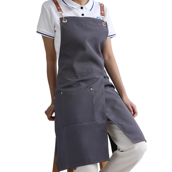DOVACKA Pottery Apron Split Leg,Cross Back Chef Apron with Pockets,Painting Apron with Adjustable Straps for Cooking,Baking,BBQ,Ceramic,GardeningQ(Brown)