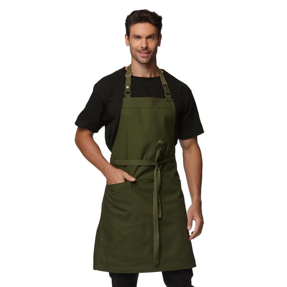 DOVACKA Professional Canvas Waterproof Chef Apron with 2 Large Pockets, for Men Women,