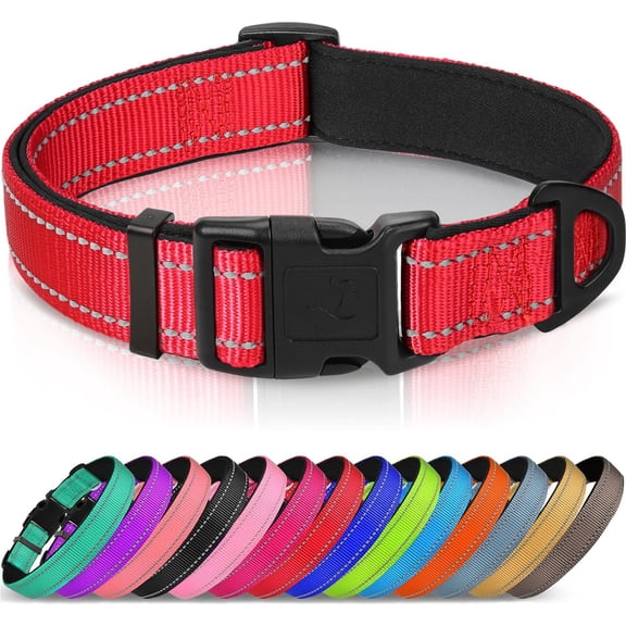 DOVACKA Reflective Dog Collar, Soft Neoprene Padded, Metal D-Ring, Nylon Pet Collar Adjustable for Large Dogs, Teal, L