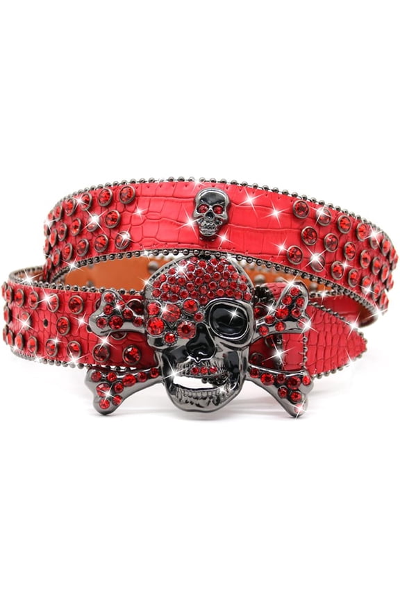 Rhinestone Skull Belt Men Women Skull Rhinestone Belt Studded Punk Y2k Belts Western Cowgirl Belts