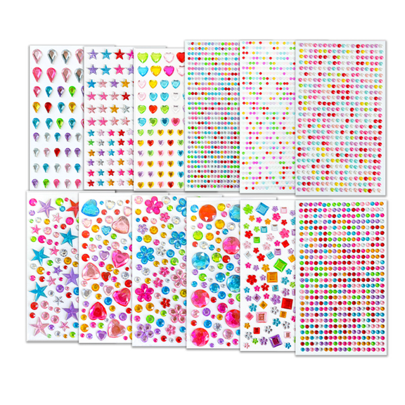 DOVACKA SelfAdhesive Gem Stickers, 12 Sheets Rhinestone Jewel Stickers, DIY Craft Decoration Stickers for Kids, Art Project & Party Ornament