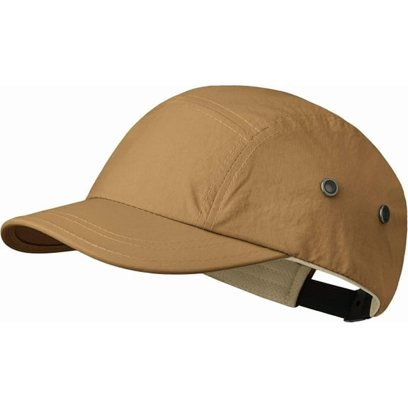 DOVACKA Short Brim 5 Panel Hat Quick Drying Baseball Cap for Men Women Lightweight Breathable Sports Hat Solid Color Dad Hat。Tanbrown
