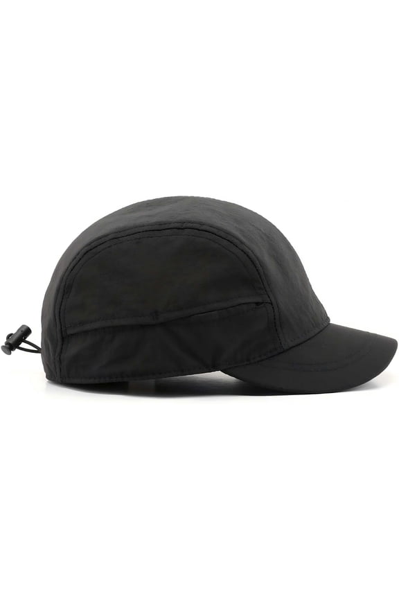 Short Brim Quick-Dry Lightweight Breathable Polyester Baseball Cap Adjustable Drawstring Dad Hat Outdoor Men Women，Black