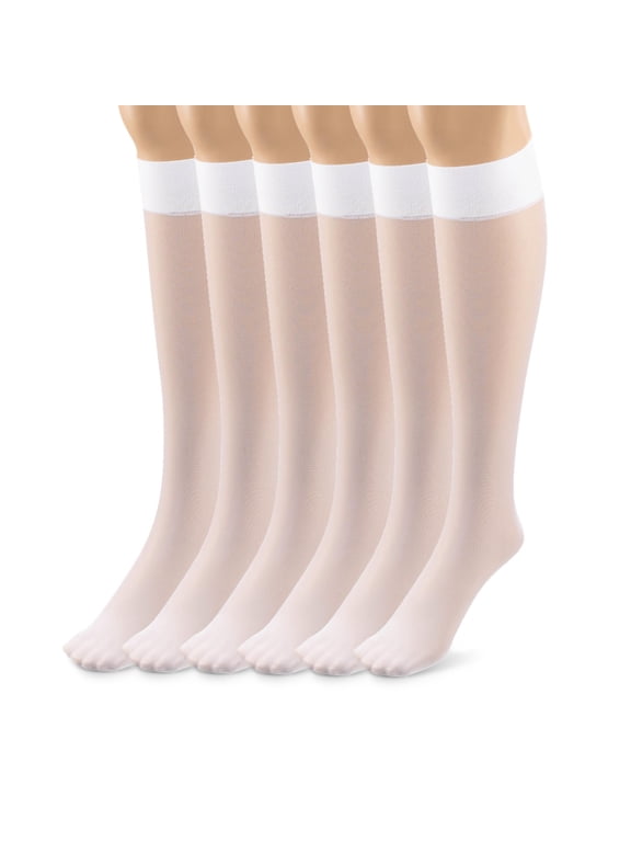 Silky Toes Sheer Knee High Stockings for Women, 6 Pairs Nylon Trouser Socks With Comfort Top