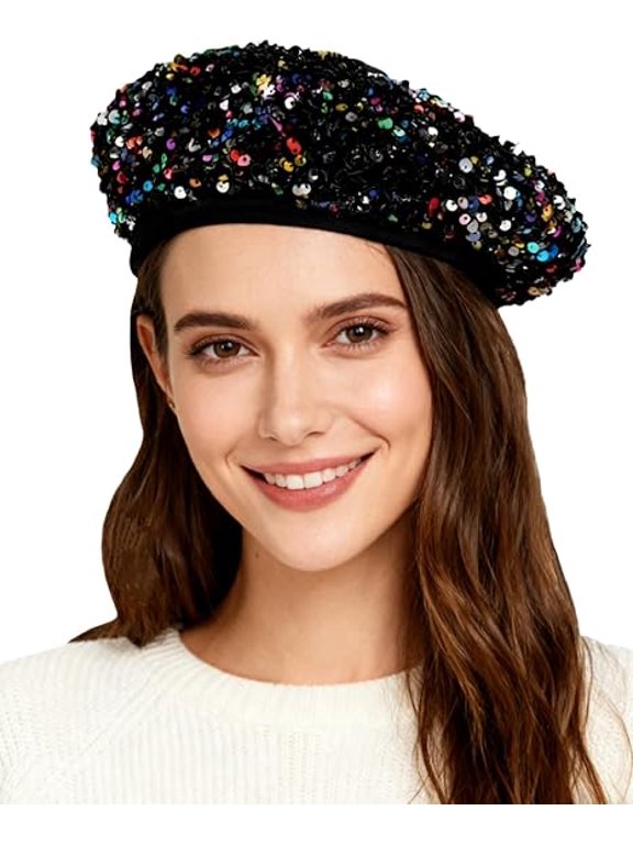 Sparkly Sequin Beret Hat, Vintage French Style Cap for Women, Ideal for Party, Daily Wear