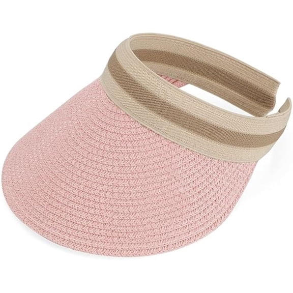 DOVACKA Straw Sun Visor, Ponytail-Friendly UV Protection Visor Hat for Women, Summer Beach