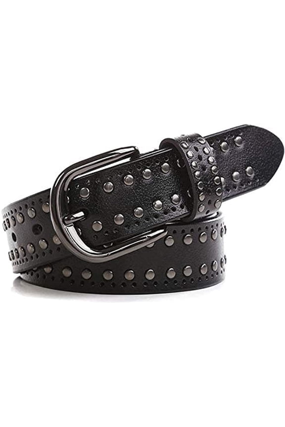 Stylish Circle Studded Belt, Punk Rock Rivet Detail, PU Leather Belt for Ladies, Multi-Outfit Wear
