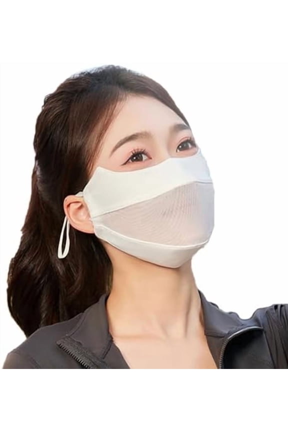 UPF 50+ UV Guard Face Mask, Reusable Korean Fit Satin & Mesh Cover, Moisture Wicking Cooling Sun Protection,2 pcs