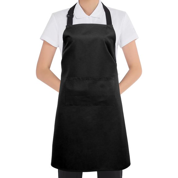 DOVACKA Unisex Black Adjustable Bib Apron with 2 Pockets, Washable for Kitchen Crafting BBQ Drawing