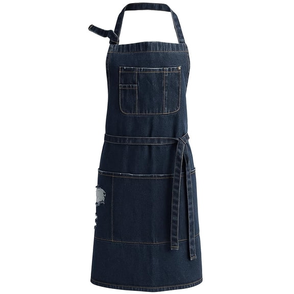 DOVACKA Unisex Denim Adjustable Bib Apron with 5 Pockets, for Kitchen Hairstylist Arts Cafe Work