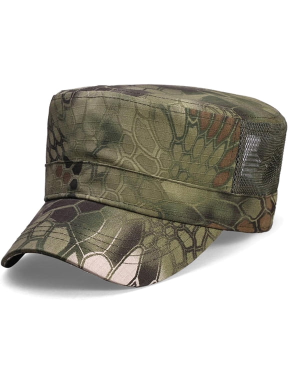 Unisex Flat Top Cadet Cap, Adjustable Snapback Military Army Hat for Outdoor Leisure, Breathable Durable