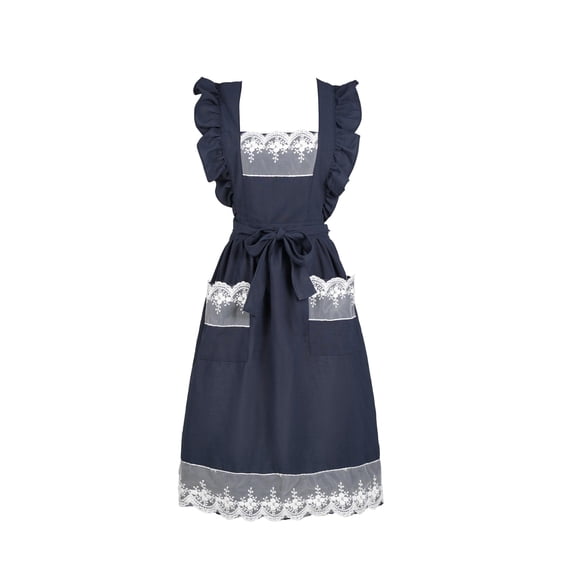 DOVACKA Vintage Lace Ruffle Apron for Women with Pockets, Adjustable for Cooking Kitchen Baking Gardening