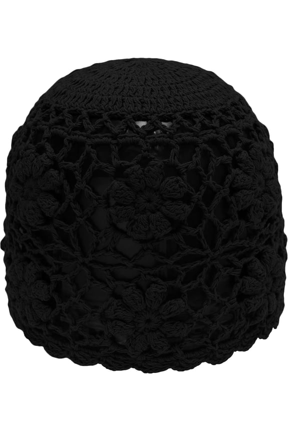 Women Cotton Crochet Skull Cap Handmade Knit Cutout Floral Beanie Hat