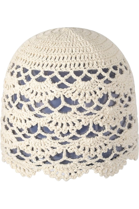 Women Cotton Crochet Skull Cap Handmade Knit Cutout Floral Beanie Hat