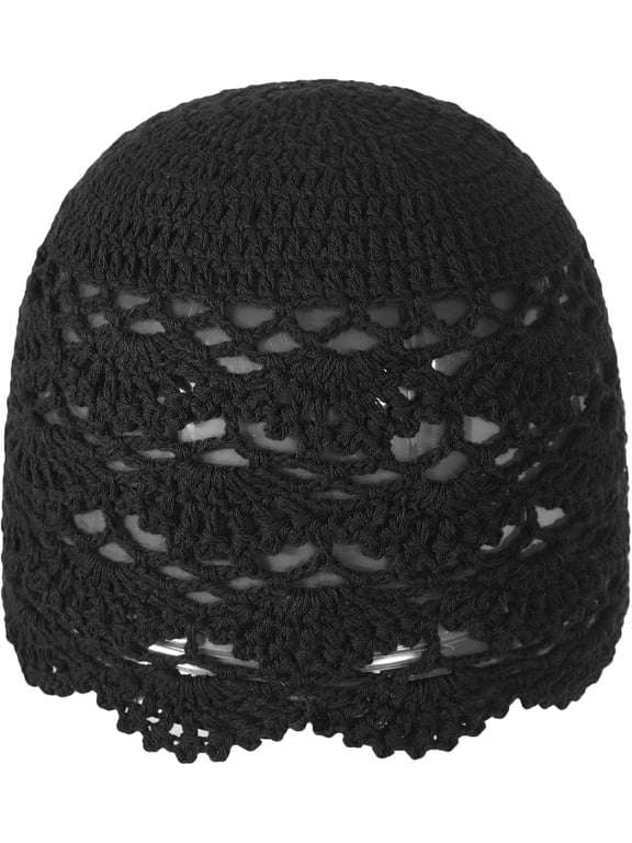 Women Cotton Crochet Skull Cap Handmade Knit Cutout Floral Beanie Hat