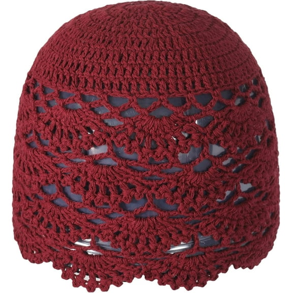DOVACKA Women Cotton Crochet Skull Cap Handmade Knit Cutout Floral Beanie Hat
