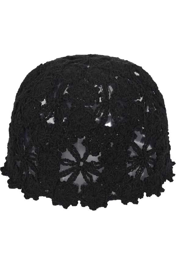 Women Cotton Crochet Skull Cap Handmade Knit Cutout Floral Beanie Hat