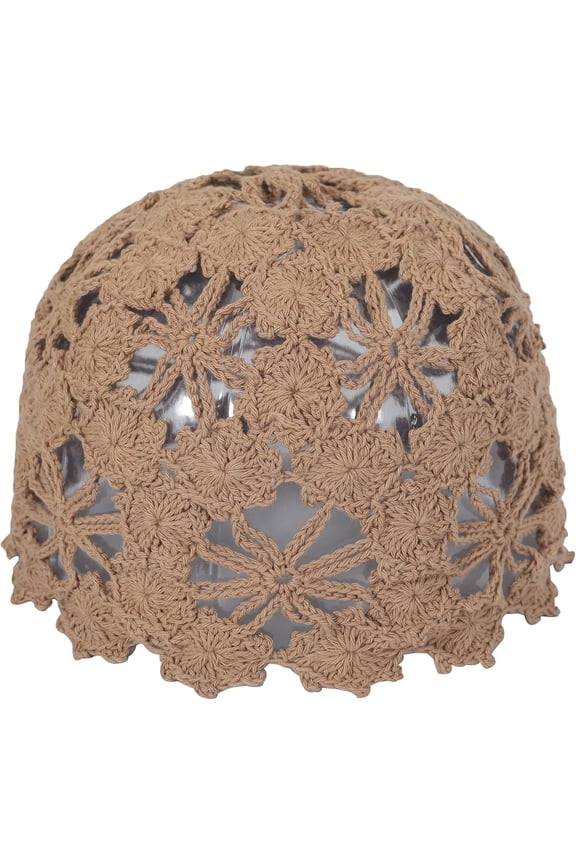 Women Cotton Crochet Skull Cap Handmade Knit Cutout Floral Beanie Hat