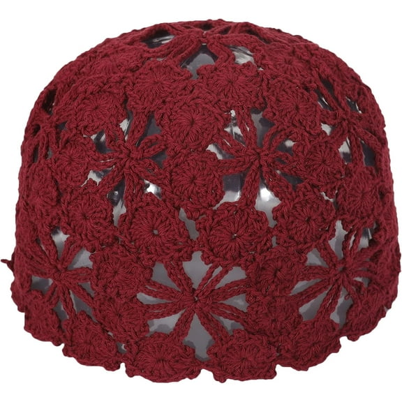 DOVACKA Women Cotton Crochet Skull Cap Handmade Knit Cutout Floral Beanie Hat
