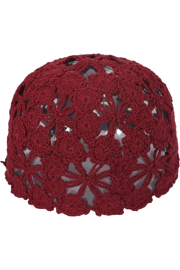 Women Cotton Crochet Skull Cap Handmade Knit Cutout Floral Beanie Hat