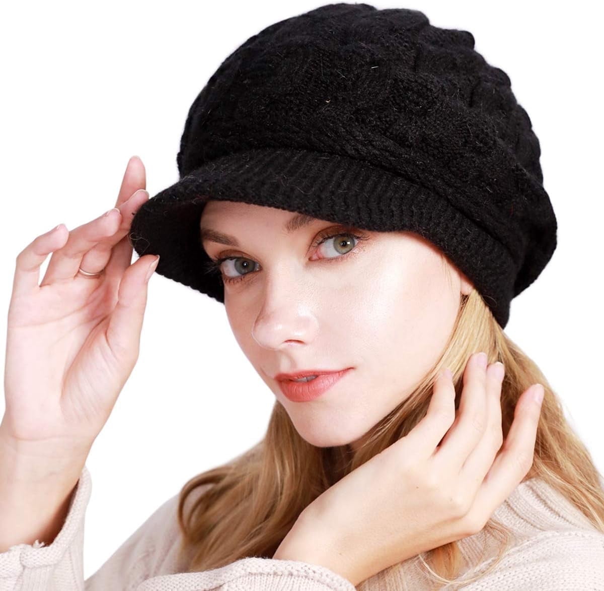 DOVACKA, Women Winter Warm Beanie Knit Hat, Visor Snow Ski 