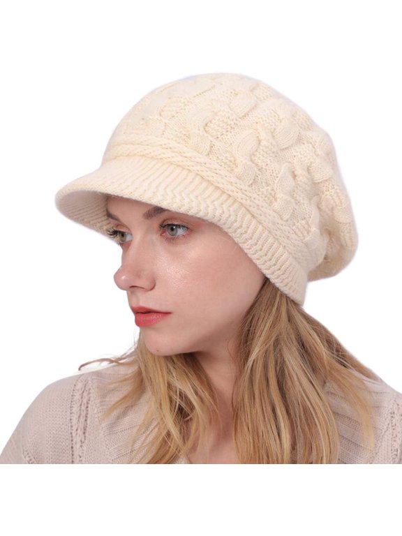 Women Winter Warm Beanie Knit Hat Soft Lined Snow Ski Caps with Visor