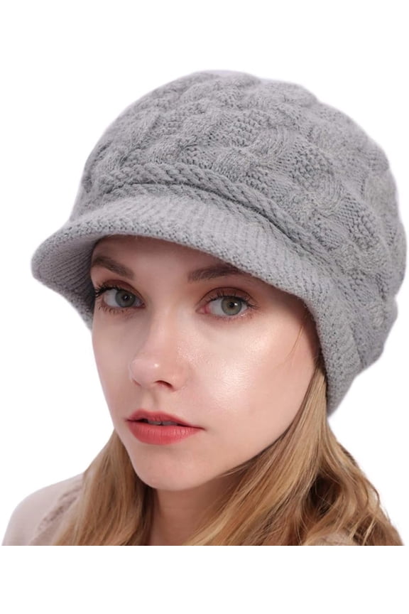 Women Winter Warm Beanie Knit Hat Soft Lined Snow Ski Caps with Visor