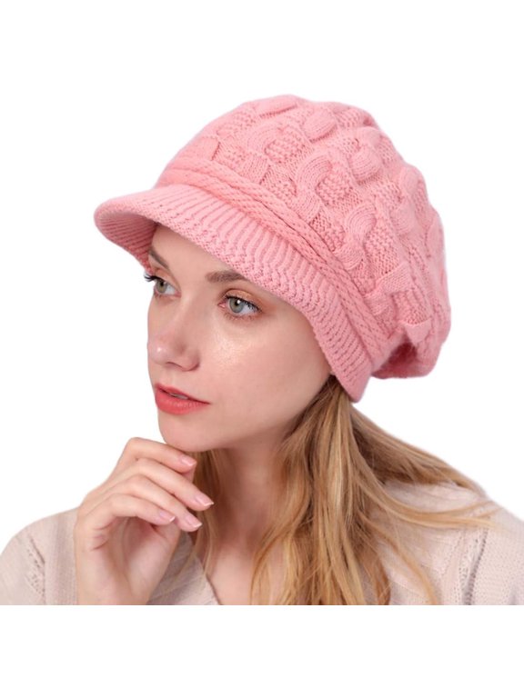 Women Winter Warm Beanie Knit Hat Soft Lined Snow Ski Caps with Visor