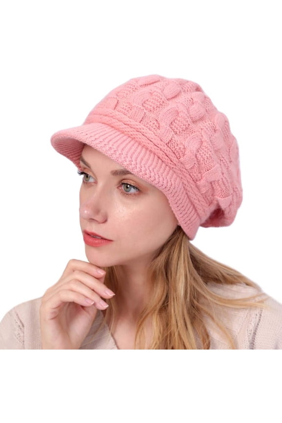 Women Winter Warm Beanie Knit Hat Soft Lined Snow Ski Caps with Visor