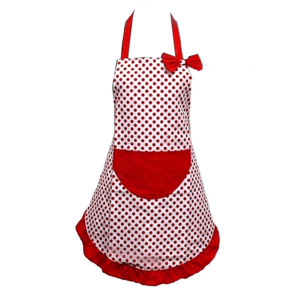 DOVACKA Women's Canvas Dot Print Flirty Kitchen Apron with Pocket, Adjustable Funny Cooking Apron for Restaurant Home, Black