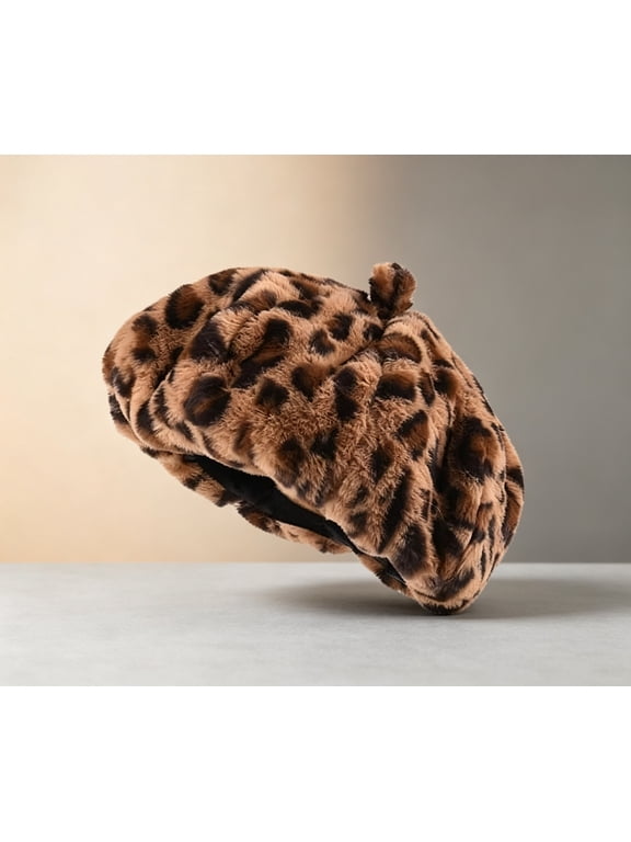 Women's Colorful Letter Print Faux Fur Beret, Fuzzy Fluffy Warm French Winter Beanie Cap, Artistic Cozy Gift