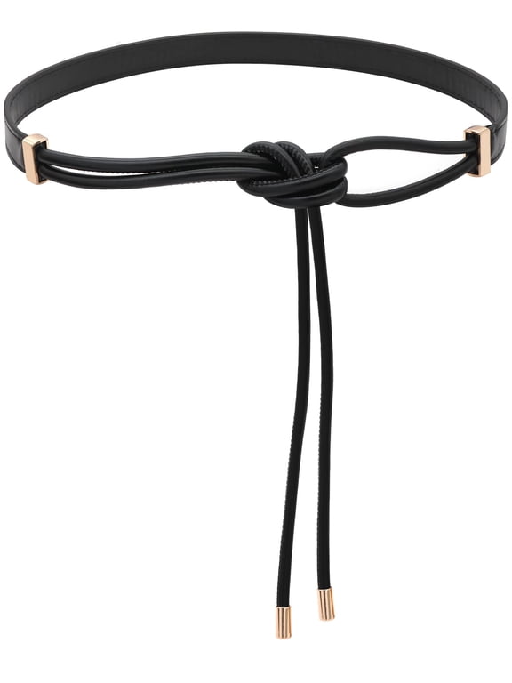 Women's PU Leather Knotted Skinny Belt, Thin Elastic-Free Waist Belt for Dresses, Casual Gift