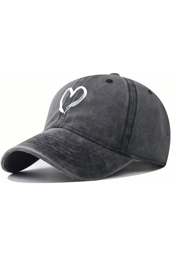 Women's Vintage Washed Baseball Cap Adjustable Cute Heart Graphic Cotton Dad Hat