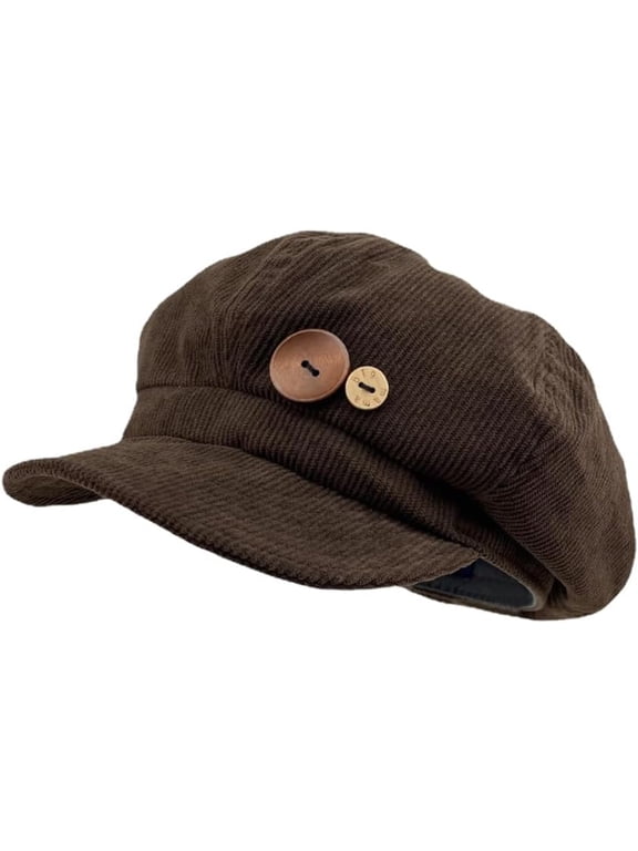 Women's Y2K Corduroy Newsboy Cap, Vintage Button Decor Beret, Soft Paperboy Hat for Acubi Emo Streetwear, Adjustable Gift