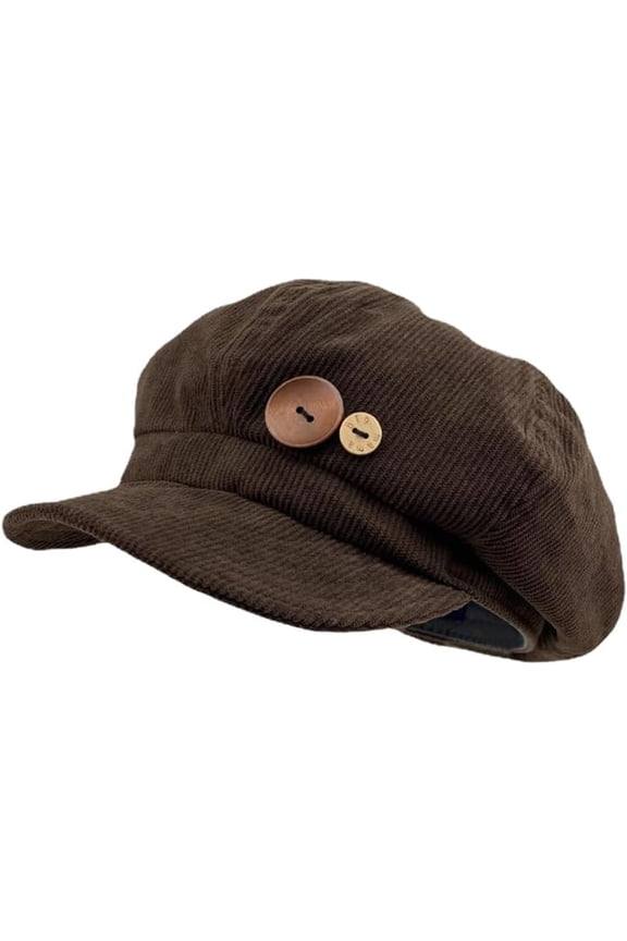 Women's Y2K Corduroy Newsboy Cap, Vintage Button Decor Beret, Soft Paperboy Hat for Acubi Emo Streetwear, Adjustable Gift
