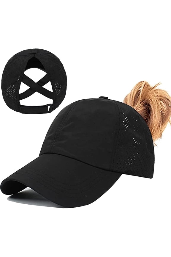Womens Ponytail Hat Baseball Cap, Adjustable Criss Cross Baseball Cap High Bun Unisex Quick Drying Trucker Hats